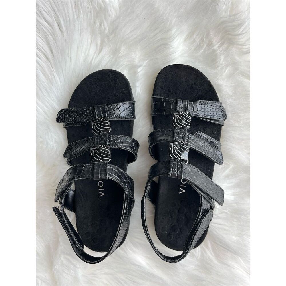 🆕Vionic Amber Women's Strappy Sandals Black Size 6 Casual Summer